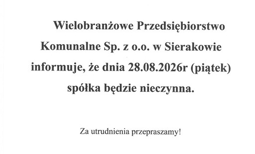 28.08.2026r (piątek) spółka będzie nieczynna